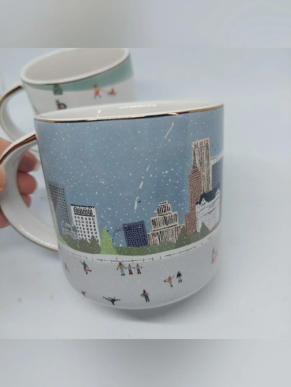 West Elm Mug Christmas Tree Winter Design Set Of 2 Coffee Cocoa Cup